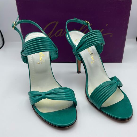 Vintage Garolini Italy Teal Green Strappy Heeled Sandals Size 6.5 Narrow - Picture 1 of 16